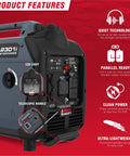 Portable Inverter Generator 2300W For RVs Camping Tailgating And Home Backup Quiet 52 dB EPA CARB Compliant 80cc OHV Engine features