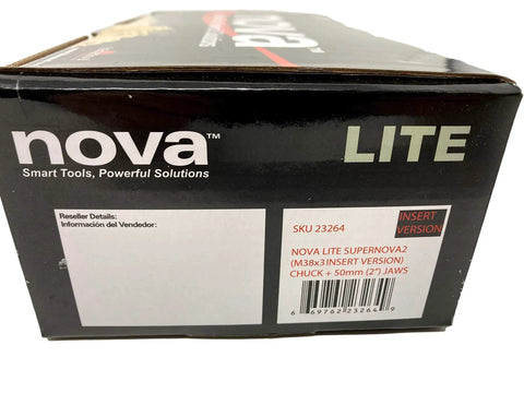 Box of Supernova 2 Lite Wood Lathe Chuck Bundle With 2 Inch Jaw Set Insert Version ILNS 1-1/4 Inch X 8 TPI Insert Adapter
