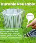 Heavy Duty 6 Inch Galvanized Landscape Staples 50 Pack U Shaped Pins For Securing Weed Barrier Fabric Garden Stakes And Lawn Ground Anchors 11 Gauge Rust Resistant, shown grouped and being used on grass