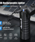 Black USB rechargeable Windproof Plasma Arc Lighter And LED Flashlight 2 In 1 For Camping Hiking And Emergencies charging