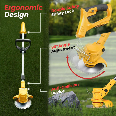Cordless 24V Weed Wacker With 2x2000mAh Batteries And Fast Charger 3 In 1 Stringless Lightweight Brush Cutter Edger Mower