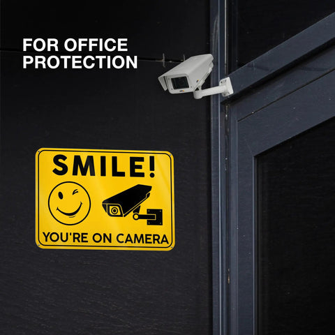 Smile Youre On Camera Signs 10x7 Outdoor Aluminum Notice Signs Single Sided Two Pack For Home Office Garage Yard Private Property Weatherproof Security Signage on wall by camera