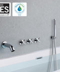 Wall Mount Tub Filler Waterfall Faucet With Handheld Shower Chrome Finish, Easy Install, shown in a bathroom setting.