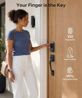 Person using Hassle Free Wifi Smart Front Door Lock Kit With Keyless Entry Deadbolt Handle Smart App Control Remote Unlock.