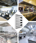 Collage of commercial kitchens and Heavy Duty Commercial Range Hood Grease Filters, 19.5Wx19.5Hx1.9In, stainless steel.