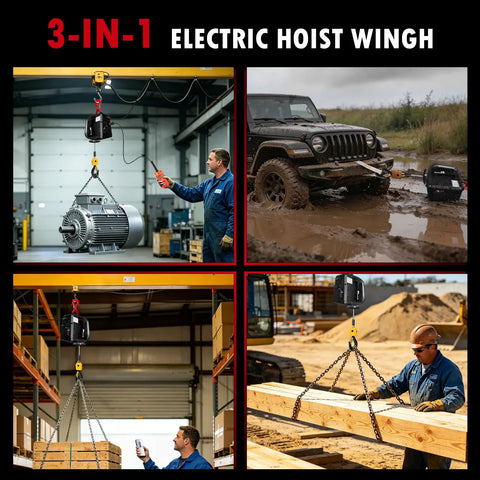 3 In 1 Electric Hoist Winch 1100 Lbs Portable Power Crane With Manual, Wired And Wireless Remote Control, lifting motor in workshop