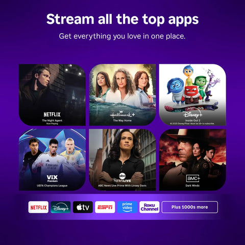Streaming apps display on a 55 Inch QLED Smart TV With Sharp 4K Resolution And Rich HDR10 Colors Plus slick built in apps.