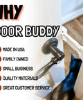 Heavy Duty Cat Door Prop That Holds Your Interior Door Cracked For Easy Roaming While Locking Dogs Outta Play Areas A Genuinely No Fuss Portable door stop with black handle and cat visible.