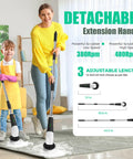 Electric Spin Scrubber Cordless Power Cleaning Brush With Long Handle And 8 Interchangeable Heads For Tub, Tile, Floors, Grout, Glass, Sinks, Corners And Car Wheels Two Speeds Up To 480 RPM Perfect For Tough Grime with detachable extension handle and adjustable length