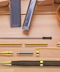 Slick 10 Piece Wood Turning Pen Kit With 7 Millimeter Slimline Twist Refills And Bold Assorted Colors for crafting detailed pen components.
