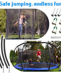 Dang Sturdy Trampoline Replacement Curved Net Poles With Plush Foam Sleeves Fits Eight To Sixteen Foot Frames Includes No Sweat Hardware Kit Wrench And Caps For A Sweet Family Backyard Bounce Upgrade with kids jumping.