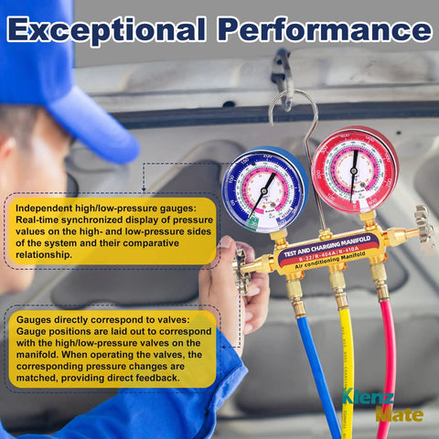 Professional Grade Heavy Duty Shop Ready Hvac Manifold Gauge Set Featuring Brass Valves And Color Coded Dials Designed For R22 R404a R410a Refrigerant Charging Leak Detection Ac Repair