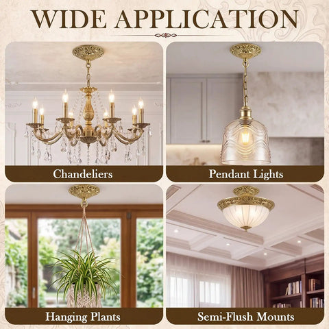 Vintage Brass Chandelier Canopy Kit With Heavy Duty Mounting Plate For 5.51 Inch Ceiling Cover, Supports Up To 55 Lbs, Open And Closed Hooks, DIY Ready Mounting Hardware For Farmhouse Industrial Traditional Lighting Built To Last. for chandeliers, pendants, plants, semi-flush mounts