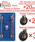Rock Solid Five Pack Heavy Duty Industrial Caster Wheels With Silent Pneumatic Rubber Tires And Rust Resistant Steel Base visual with fixed and swivel casters.