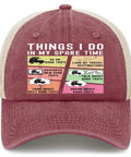 Deep Rose Funny Spare Time RV Camper Trucker Hat with road trip graphics, adjustable fit for outdoor adventures, lightweight comfort