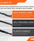 Three Eighth Inch Black Flex Split Wire Conduit For Automotive And Industrial Wiring, various loom and conduit options displayed