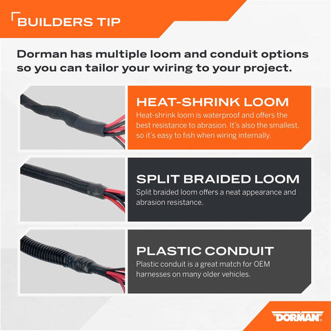 Three Eighth Inch Black Flex Split Wire Conduit For Automotive And Industrial Wiring, various loom and conduit options displayed