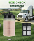 Premium Heavy Duty Engine Air Filter For 2013-2019 Freightliner Cascadia showing dimensions: 9.53", 4.63", 1.65", 2.33", 3.16".