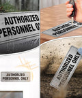 Aluminum Door Sign 9x3 Inches Self Adhesive Waterproof Office Sign For Authorized Personnel Only No Nonsense Durable Metal Wall Sign For Doors Glass And Walls 4 Pack displayed in various settings.