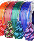AMOLEN Silk PLA 1.75mm filament bundle, four 200g spools, shiny dual-color rainbow filament