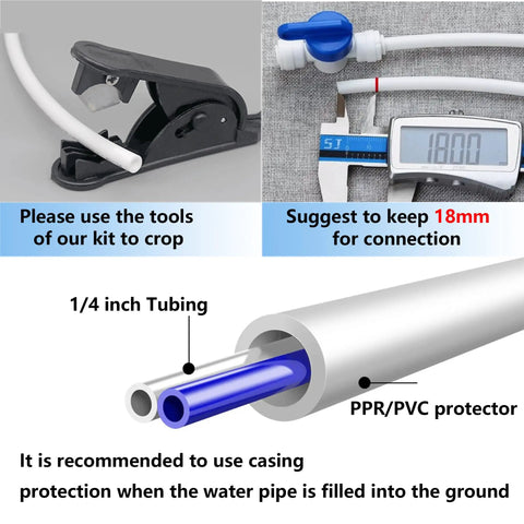 Fridge Water Line Kit 1/4 In OD Tubing 32.8 Ft For RO System And Ice Maker With 12 Quick Connects And Tubing Cutter Easy Install