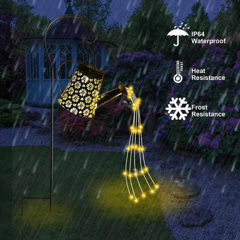 Solar Watering Can Fairy Lights Outdoor Garden Decor Waterproof Lawn Lamp With Star Shower Twinkling LED Lights in rain