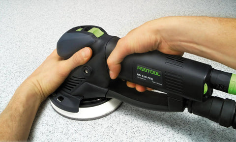 Platin 2 S1000 Grit 6-Inch (150mm) Sanding Discs used on orbital sander for ultra-fine finishes on solid surfaces