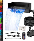 All In One Pond Waterfall Kit With LED Light And 12 Inch Stainless Spillway 880 GPH 45W Pump Filter Media Bag kit