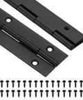 Tough As Nails 36 Inch Continuous Piano Hinge With Mounting Screws 1.5 Inch Open Width black steel hinge and screws set.