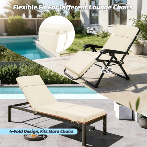 Outdoor Chaise Lounge Cushions 72 Inch By 21 Inch By 3 Inch Four Section Folding Design With Ties All Weather Waterproof And Fade Resistant Replacement Cushion For Pool Patio Deck Beige Two Pack on lounging chairs by pool