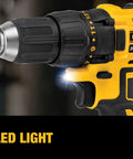Close-up of 20V Max Cordless Drill And Impact Driver Combo Kit With Brushless Motors Compact 7.6 Inch Design showing LED light