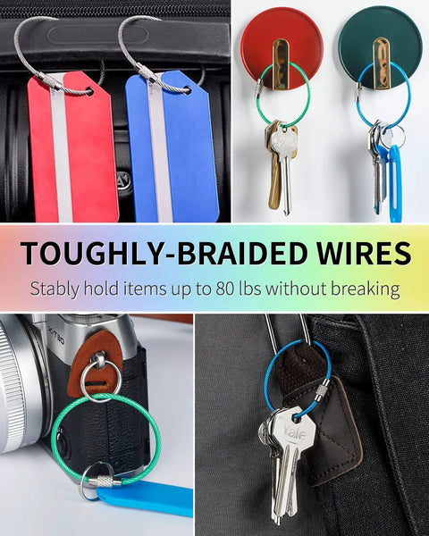 4 Inch Wire Keychain Cable 12 Pack In 6 Assorted Colors heavy duty loops securing luggage tags and keys on hooks and bags