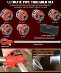 12R Manual Exposed Ratchet Pipe Threader Set With 6 NPT Die Heads From Half Inch To Two Inch Pipe Portable Tool Kit With Storage Case