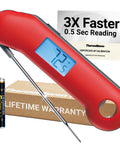 Professional Meat Thermometer For Grill, Candy, And BBQ With Instant Read, Speedy Half Second Read, NIST Certified Accuracy, Red And Gray