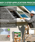 Man applying Transparent Waterproof Sealant 12 Oz Water Based Leak Repair Coating For Roof Wall Bathroom Shower Kitchen Concrete Wood Metal Indoor And Outdoor Ideal For Small Leaks And Surface Sealing On Concrete Wood Metal And More on house siding following 3-step process guide with before and after images.