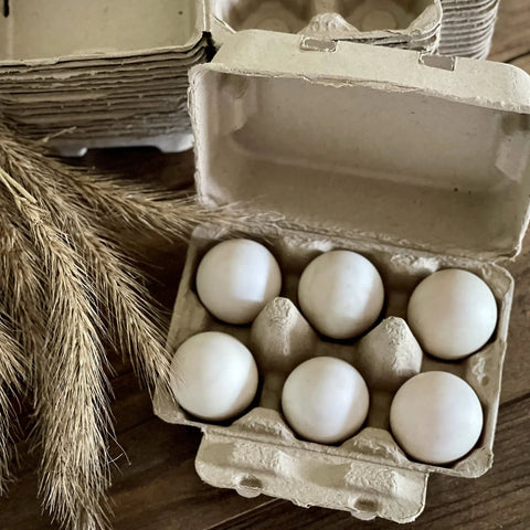 Six Jumbo Duck Egg Cartons Pack With Blank Top For Custom Labels Each Carton Holds Six Large Eggs Ideal For Farm Fresh Or Backyard Eggs Eco Friendly Paper Pulp 100 Pack, open carton with eggs visible