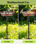 Heavy Duty Metal Bird Bath For Outdoors With 12 Inch Diameter Bowl Rustproof Waterproof Coating Sturdy 5 Prong Base