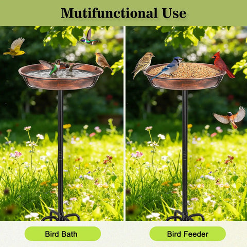 Heavy Duty Metal Bird Bath For Outdoors With 12 Inch Diameter Bowl Rustproof Waterproof Coating Sturdy 5 Prong Base