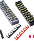 Beefed Up Heavy Duty 600V 25A Dual Row Screw Terminal Block Kit With Cover And Pre Insulated Barrier Strips Plus Insulated Fork Wire Connectors