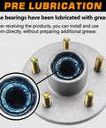 Trailer hub kit, galvanized, 5 on 4.5 inches, close-up of bearing bore with blue grease