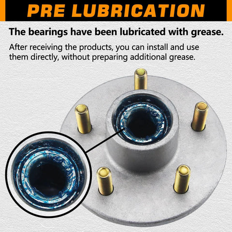Trailer hub kit, galvanized, 5 on 4.5 inches, close-up of bearing bore with blue grease