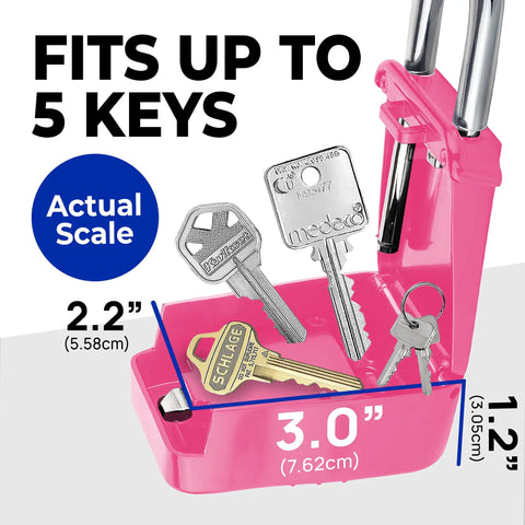 Code Operated Outdoor Key Lock Box Holds Five Keys, Ideal For Realtors And Short Term Rentals, open pink lockbox viewed inside.