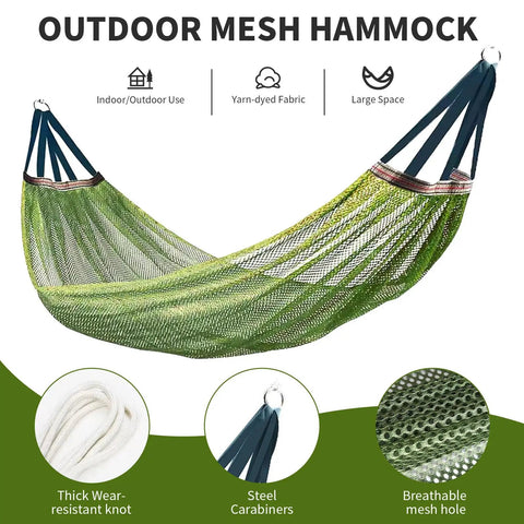 Ultra Durable Camping Hammock With Mesh Net For Outdoor Adventures Portable Hanging Bed Green showing mesh details