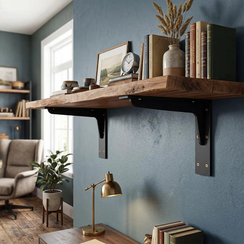 Heavy Duty L Shelf Brackets Matte Black Stainless Steel Floating Shelf Mounts for wood shelves 19.3 Inch 4.2mm thick wall brackets