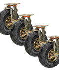 Set of 4 Badass Heavy Duty 10 Inch Pneumatic Rubber Caster Wheels With Double Ball Bearings for carts and workbenches.