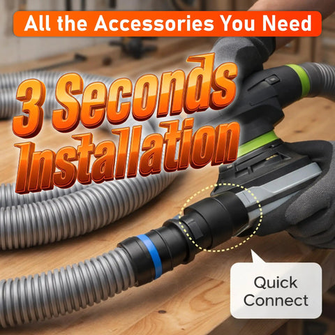 16 Ft Beefed Up Pro Grade Heavy Duty TPE Shop Vac Hose Extension Kit With 1-1/4 Inch Diameter And 6 Adapters In Use