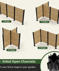 Four configurations of Outdoor Cedar Wood Privacy Screen With Aluminum Posts, 60 Inch High By 78 Inch Wide, showcasing versatile shapes.