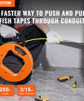 200 Ft Fiberglass Fish Tape For Electrical Wiring glides through tight cavities, featuring a 3/16 inch diameter and flexible design.