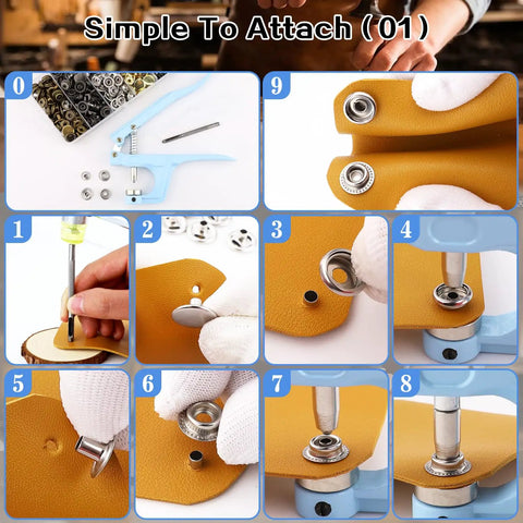 Step-by-step guide using Heavy Duty Snap Fastener Kit 125 Sets In Five Colors For Canvas Tarps Bags Jeans Boat Covers