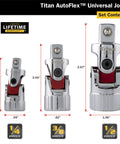 Auto Flex Universal Joint Socket Set Three Piece With 1/4 3/8 1/2 Inch Drives Chrome Vanadium Steel Rust Resistant